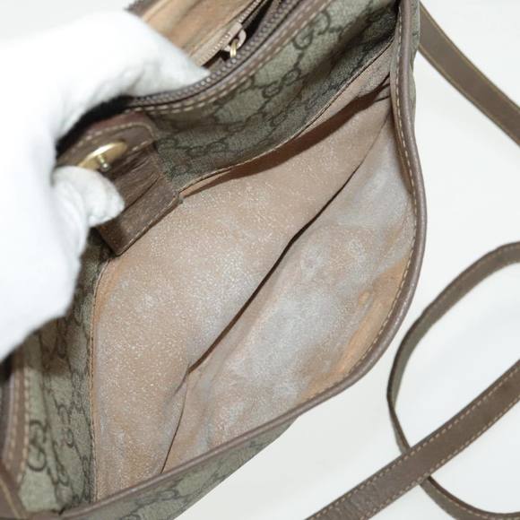 GUCCI GG Canvas Web Sherry Line Shoulder Bag PVC Beige Gold Auth 97156 - Picture 11 of 16